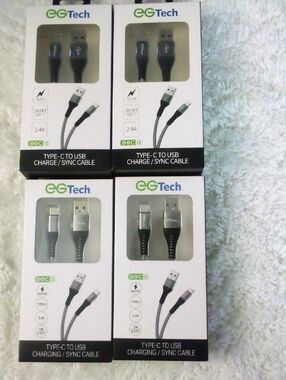 Type-C to USB Fast Charge & Sync Cable — Lot of (4)